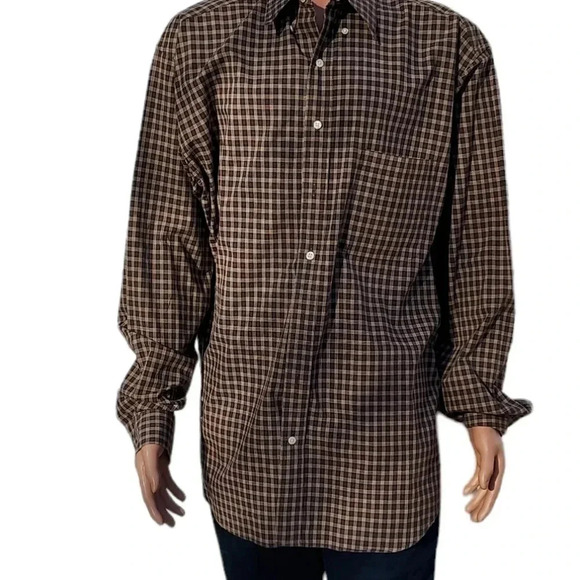 Eddie Bauer Men's Brown Plaid 100% Cotton Long Sleeve Shirt Sz Large - Picture 3 of 10